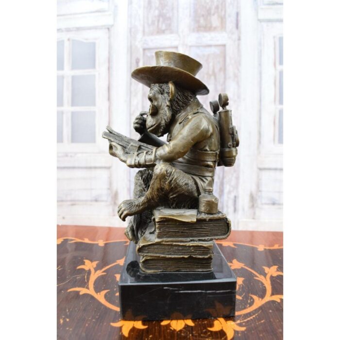 STEAMPUNK MONKEY READING BOOK STATUE