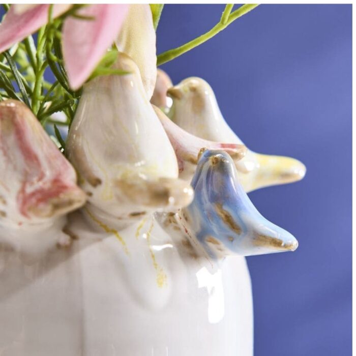 VASE WITH BIRDS L WHITE