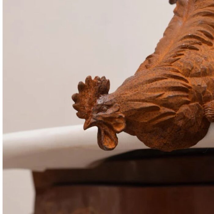CAST IRON ROOSTER FARM ANIMAL SCULPTURE