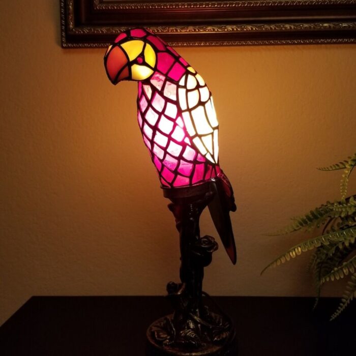 RED PARROT TIFFANY STYLE GLASS CANDLESTICK LAMP