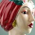 SICILIAN FEMALE BUST DECORATIVE VASE LETIZIA RED-YELLOW HAND-PAINTED