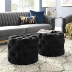 TUFTED ROUND LEATHER OTTOMAN SET OF TWO