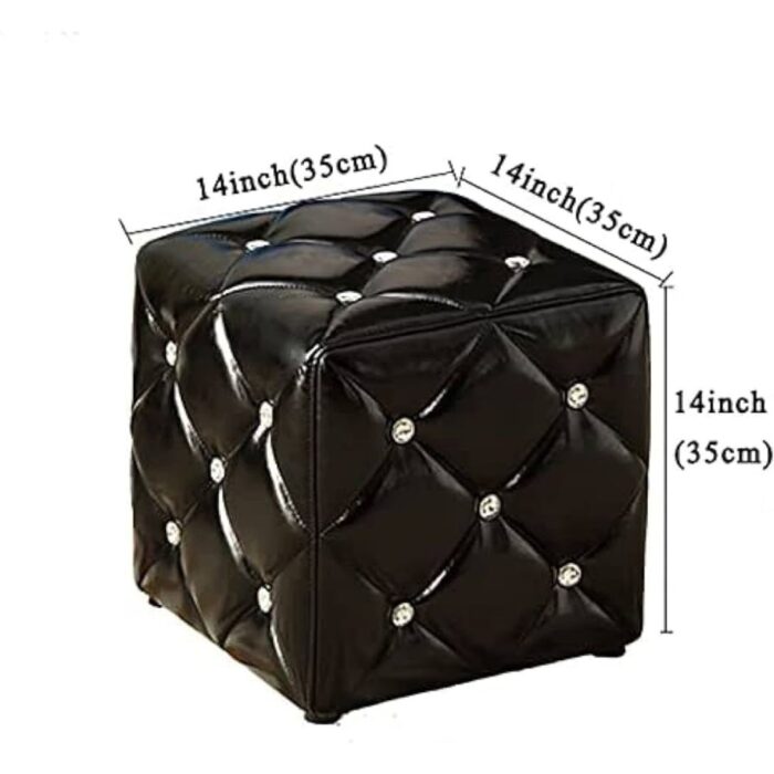 CRYSTAL BUTTON TUFTED LEATHER OTTOMAN