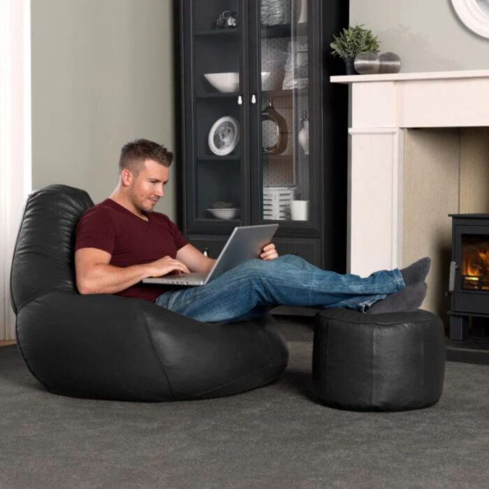 SET OF LEATHER CONE BEAN BAG WITH STOOL