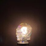 IRIDESCENT CLEAR GLASS SKULL LIGHT COVER WITH CUSTOM 3D PRINTED BASE