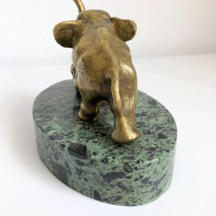 ART DECO STATUE OF ELEPHANT AND TIGER IN BRONZE AND MARBLE PRESSE PAPIER