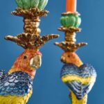 SET OF 2 PARROT CANDLE HOLDERS GREEN-BLUE-YELLOW
