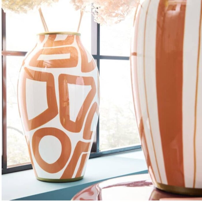 VASE MANDARINO ABSTRACT ART ORANGE-WHITE HAND-PAINTED