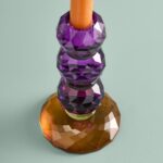 CANDLE HOLDER FANCY CRYSTAL MAGENTA ROUND GLASS