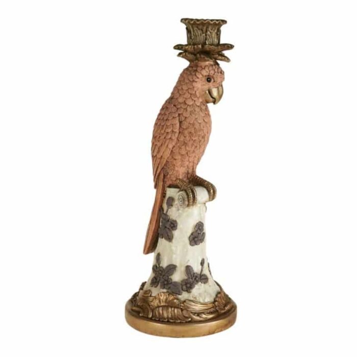CANDLESTICK PARROT NIO PINK-GOLD-WHITE VINTAGE-ECCENTRIC DECORATION