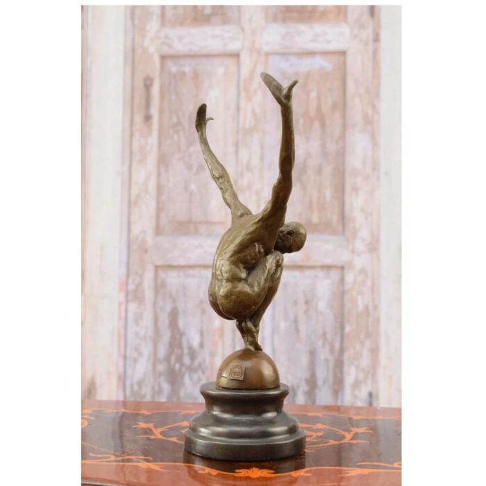 SWIMMER BRONZE STATUE ON MARBLE BASE - MAN ACT DIVER BRONZE SCULPTURE