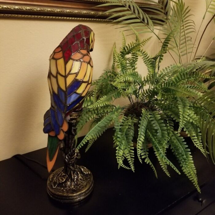 RED PARROT TIFFANY STYLE GLASS CANDLESTICK LAMP
