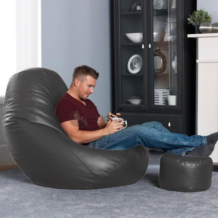 SET OF LEATHER CONE BEAN BAG WITH STOOL
