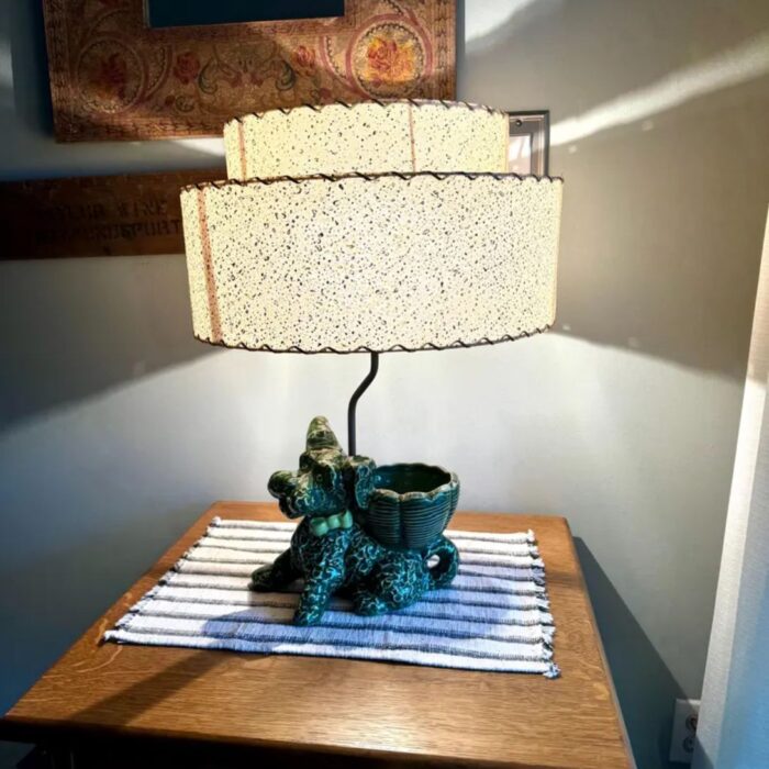 VINTAGE GREEN CERAMIC SCOTTY DOG LAMP
