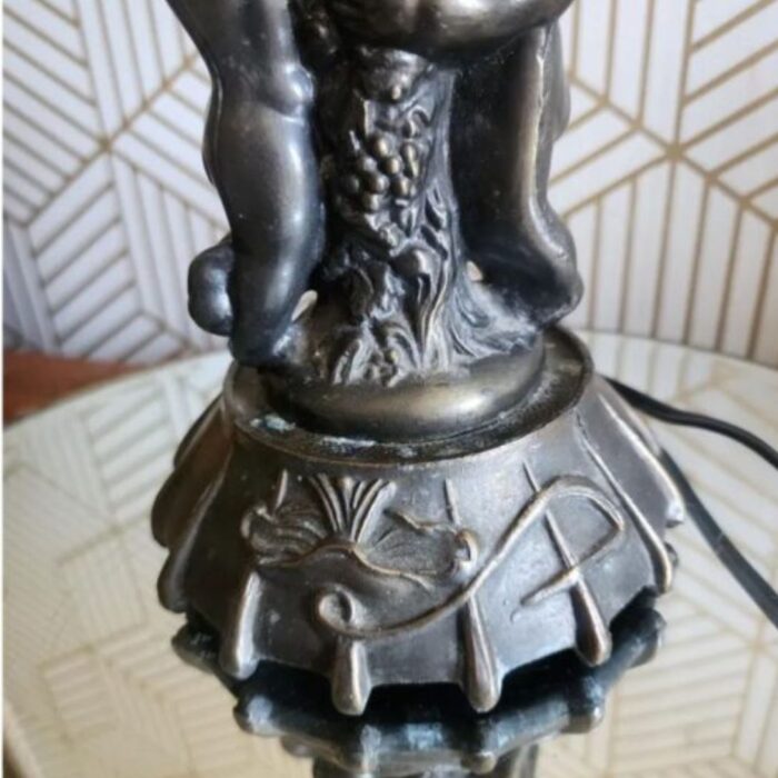 VINTAGE MEYDA TIFFANY BRONZE DOUBLE CHERUB ACCENT LAMP