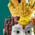 SICILIAN FEMALE BUST DECORATIVE VASE ISABETTA COLOURFUL HAND-PAINTED