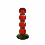 CANDLE HOLDER FANCY CRYSTAL RED ROUND GLASS