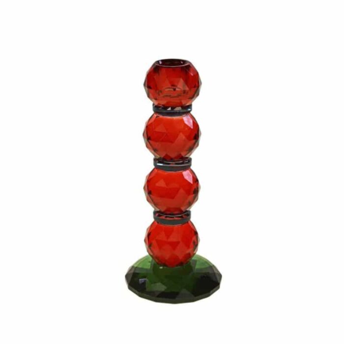 CANDLE HOLDER FANCY CRYSTAL RED ROUND GLASS