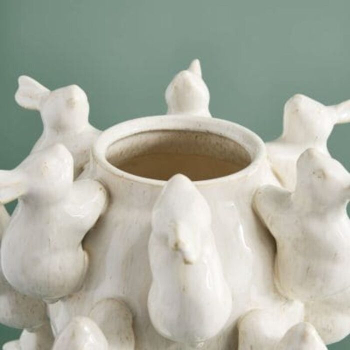 VASE WITH RABBITS WHITE