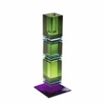 CANDLE HOLDER FANCY CRYSTAL GREEN SQUARE GLASS