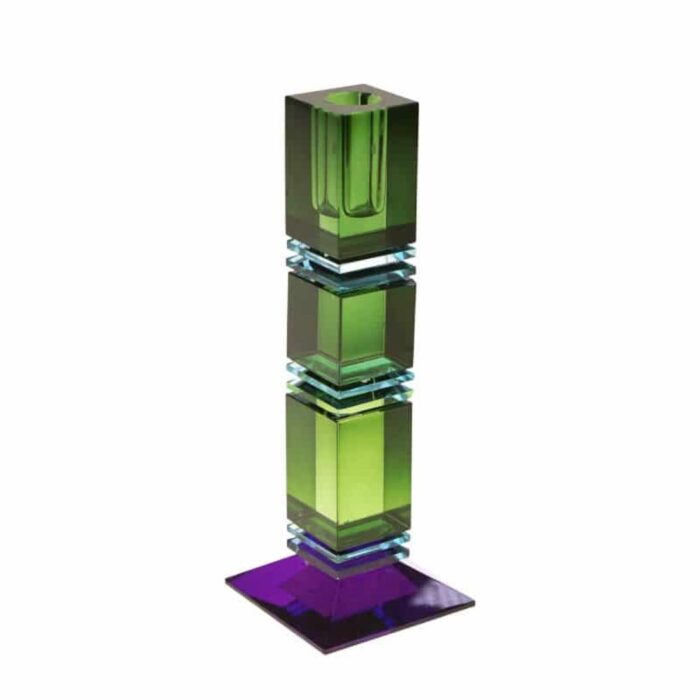 CANDLE HOLDER FANCY CRYSTAL GREEN SQUARE GLASS