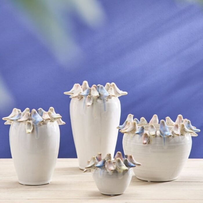 VASE WITH BIRDS L WHITE