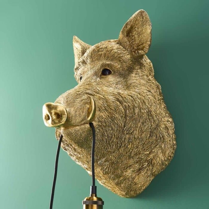 Wall Lamp Wild Boar / Pig Willy Gold