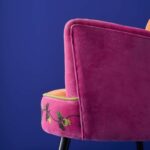 Velvet Armchair with Bird Design Kolibri Orange-Pink Hand Embroidered