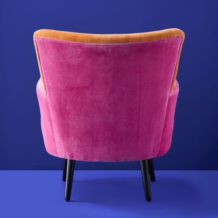 Velvet Armchair with Bird Design Kolibri Orange-Pink Hand Embroidered