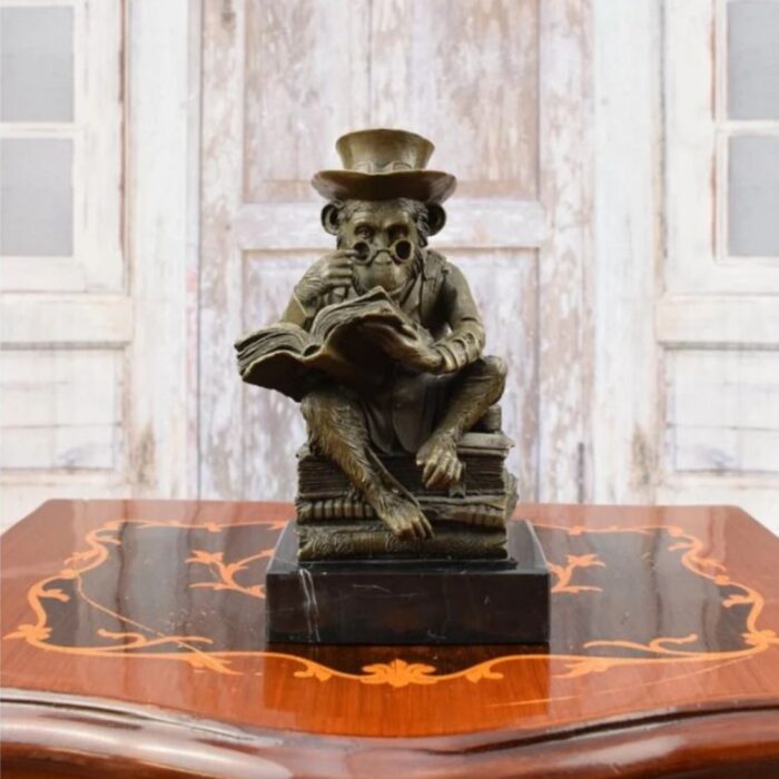 STEAMPUNK MONKEY READING BOOK STATUE