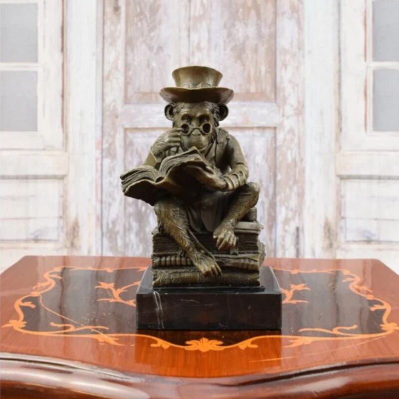 STEAMPUNK MONKEY READING BOOK STATUE