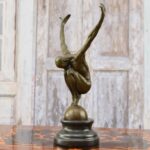 SWIMMER BRONZE STATUE ON MARBLE BASE MAN ACT DIVER BRONZE SCULPTURE