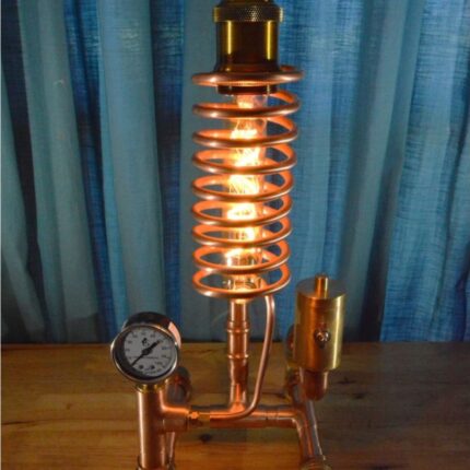 STEAMPUNK COPPER AND BRASS EDISON LIGHTBULB TABLE LAMP