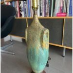 CERAMIC SCULPTURE LAMP GERMAN VOLCANIC GLAZE VERDIGRIS