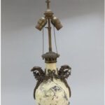 FRENCH WHITE AND BLACK MARBLE BRONZE LAMP EAGLES FLORAL GARLANDS