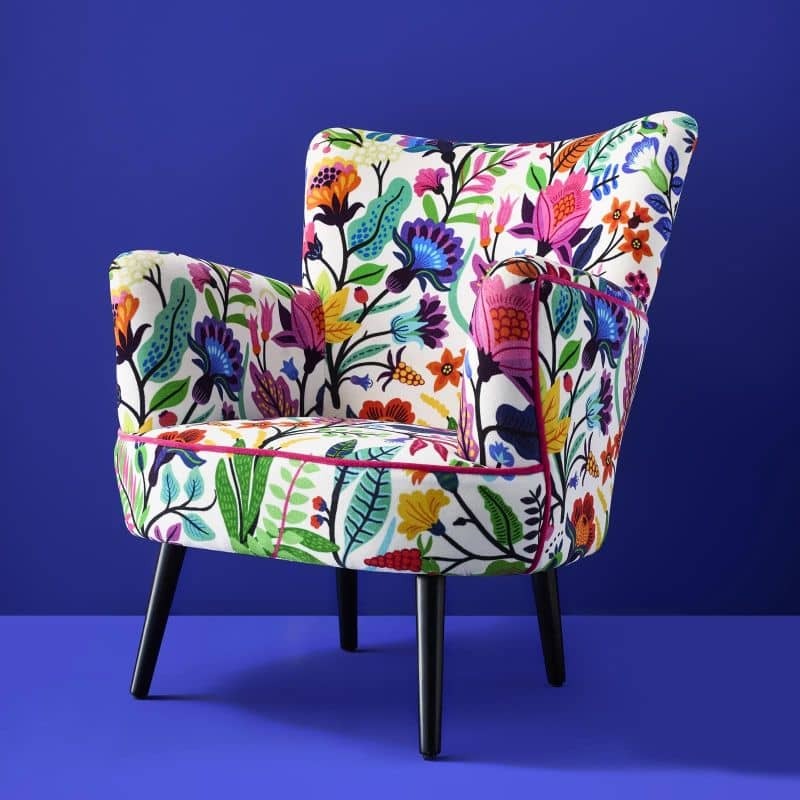 Velvet Armchair with Floral Design Adventure Multicolored