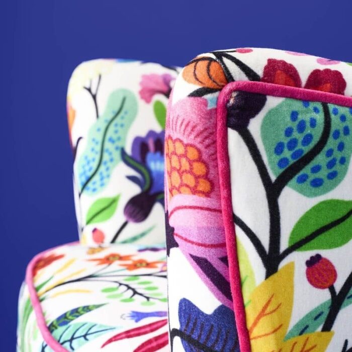 Velvet Armchair with Floral Design Adventure Multicolored