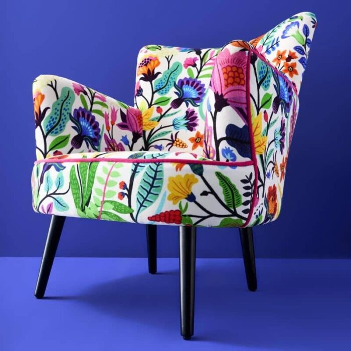 Velvet Armchair with Floral Design Adventure Multicolored