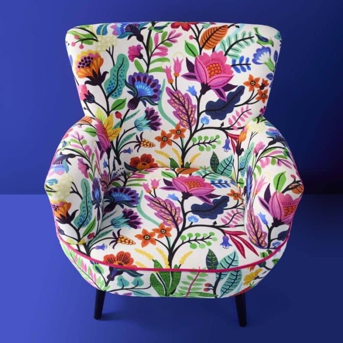 Velvet Armchair with Floral Design Adventure Multicolored