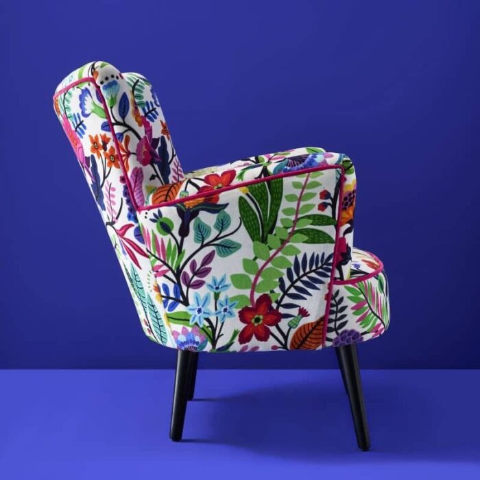 Velvet Armchair with Floral Design Adventure Multicolored