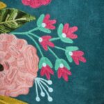 Velvet Armchair with Floral Design Frida Turquoise Hand Embroidered