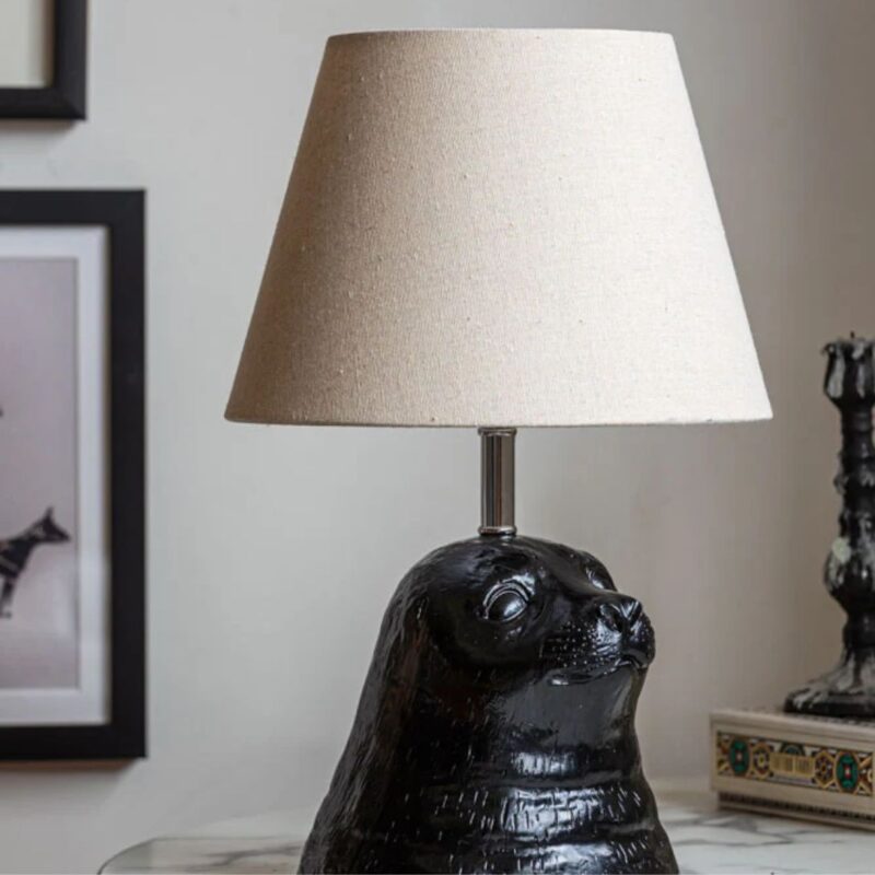 STANLEY THE BLACK SEAL TABLE LAMP WITH LINEN SHADE