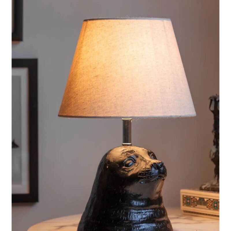 STANLEY THE BLACK SEAL TABLE LAMP WITH LINEN SHADE