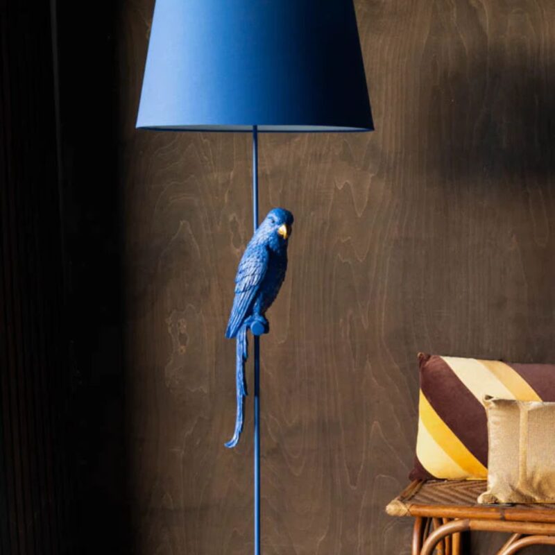 BOLD BLUE PARROT FLOOR LAMP WITH SHADE