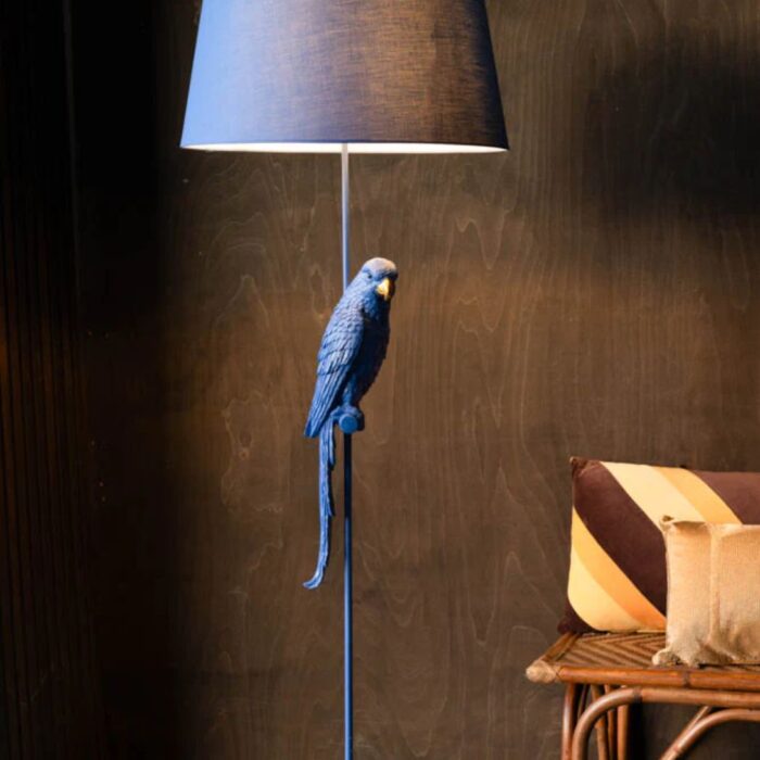 BOLD BLUE PARROT FLOOR LAMP WITH SHADE