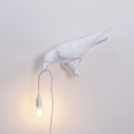 ITALIAN WHITE RAVEN BIRD WALL LAMP