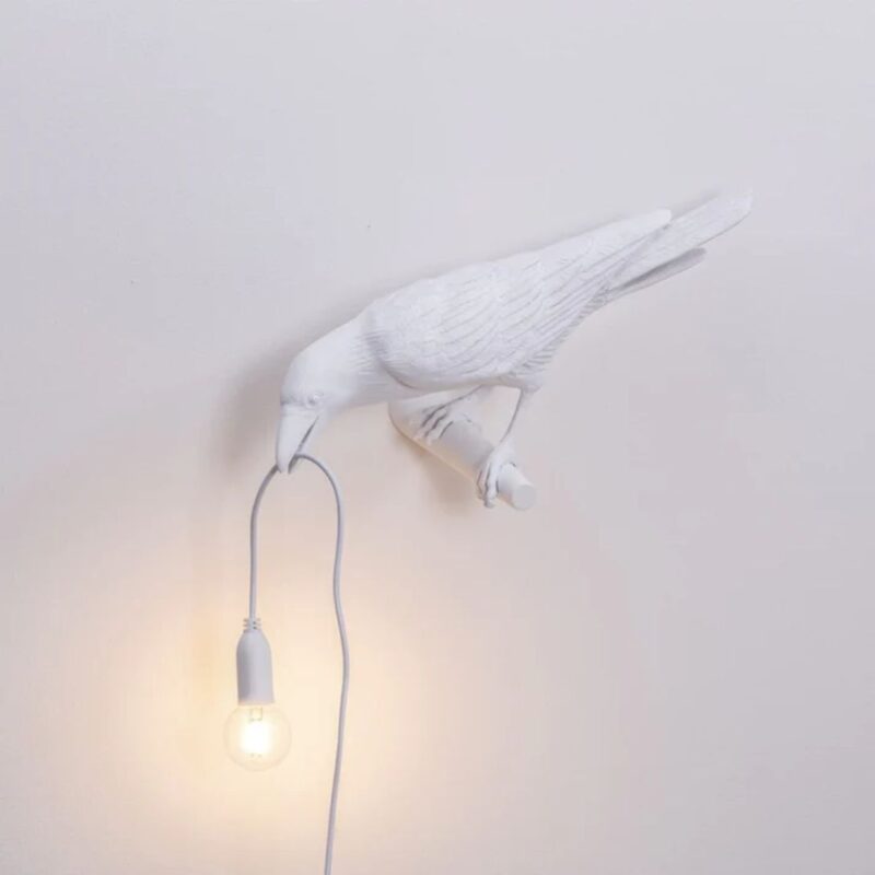ITALIAN WHITE RAVEN BIRD WALL LAMP