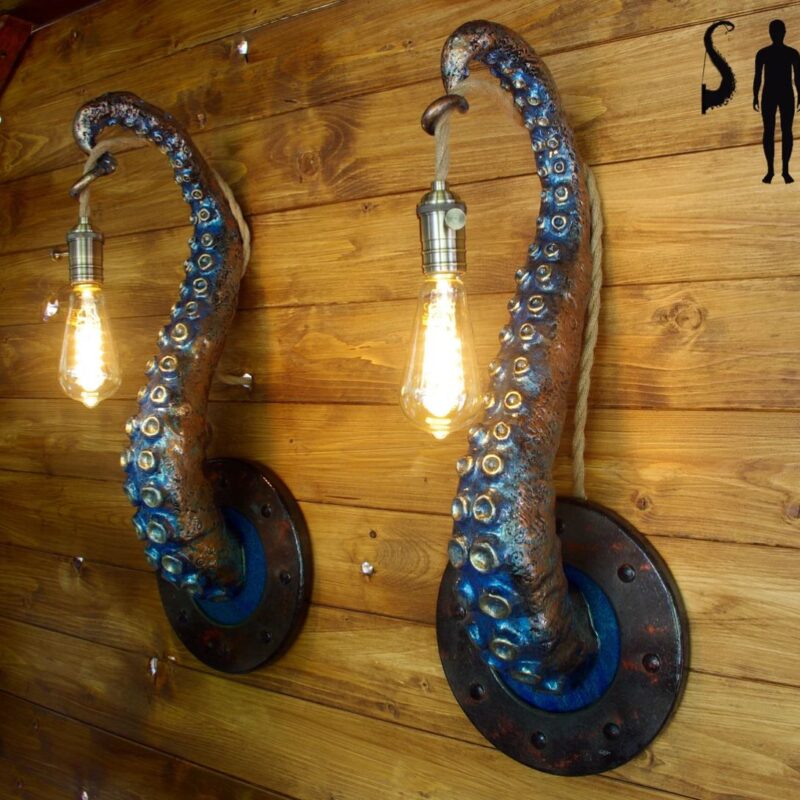 WHIMSICAL TENTACLE LAMPS IN COPPER GREEN
