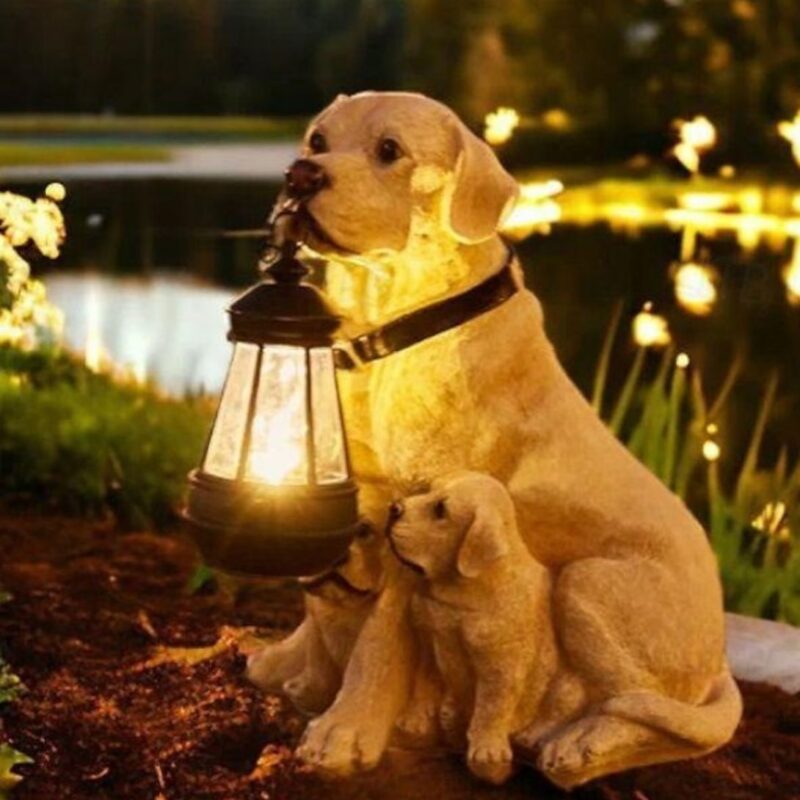 SOLAR DOG LIGHTS OUTDOOR WATERPROOF GARDEN DECOR SOLAR-POWERED LAWN LAMP