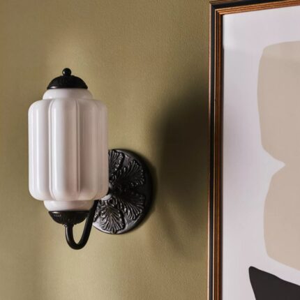 THE ELOISE SCALLOP MILK GLASS SCONCE WALL LIGHT BLACK AND WHITE